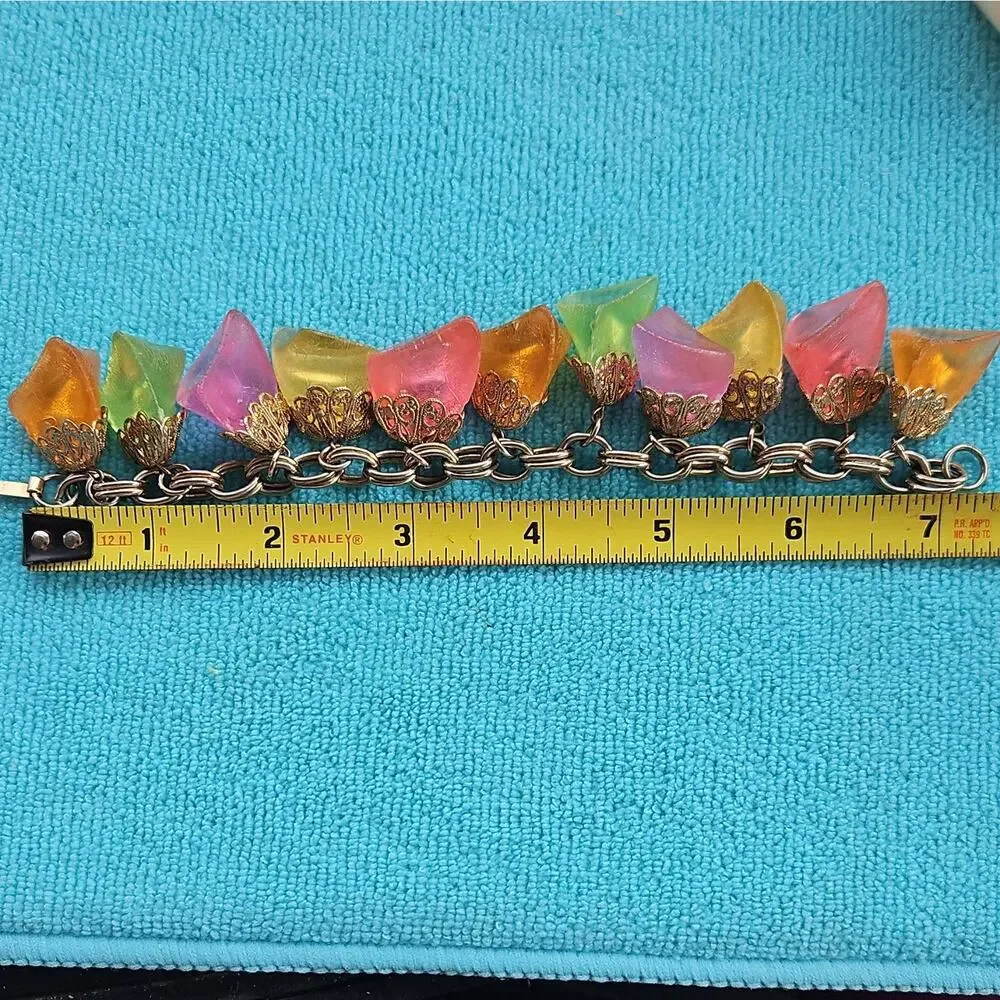 80's Lucite Gumdrop Charm Bracelet 11 Dangles 7.5